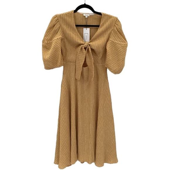 Rhode Ginny Tie Front Cutout Plaid Midi Dress In Sunflower Size 8 Fit And Flare - Picture 5 of 16